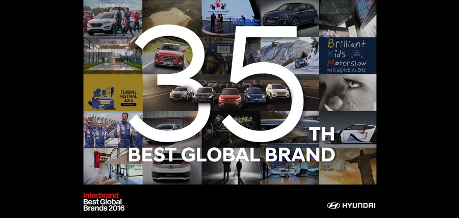 Interbrandova lista najvrijednijih brandova 2016. Hyundai Motor je 35. najvrjedniji svjetski brand prema najnovijim rezultatima Interbranda.