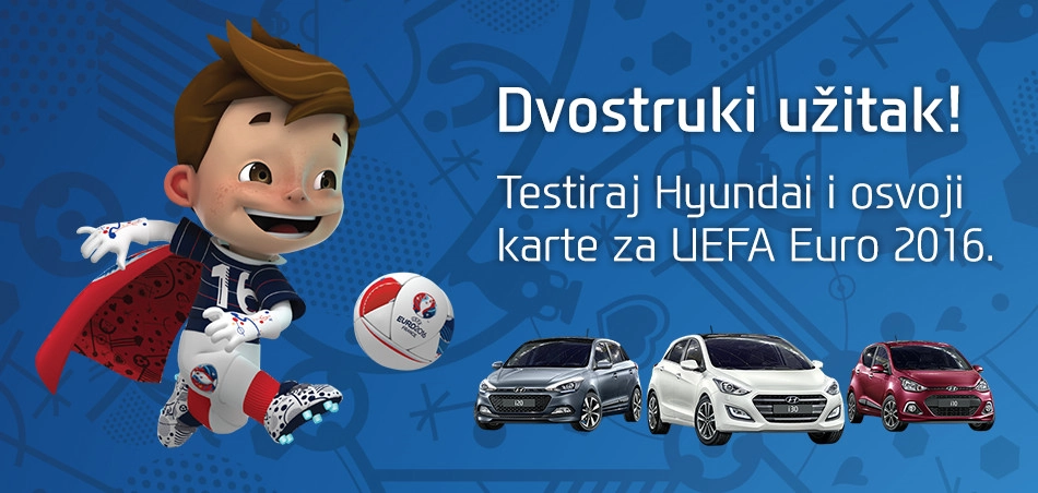 Hyundai izvukao sretne dobitnike koji idu na UEFA EURO 2016 Danas, 1. lipnja 2016., u prostorijama prodajno-servisnog centra Hyundai Hrvatska, PJ Zagreb/Sesvete, s početkom u 11.00 h, izvršeno je izvlačenje dobitnika nagradne igre „ Dvostruki užitak! Testiraj Hyundai i osvoji karte za UEFA Euro 2016!“